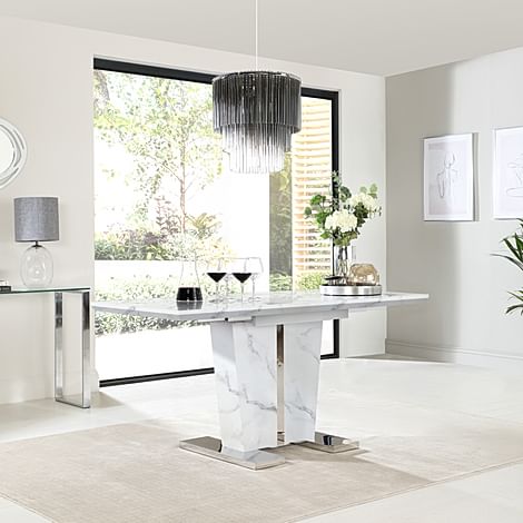 Vienna White Marble 120-160cm Extending Dining Table