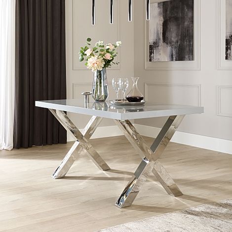 Carrera Dining Table, 150cm, Grey High Gloss & Chrome