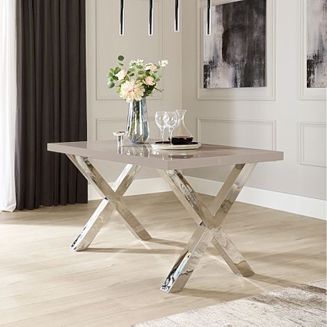 Carrera Dining Table, 150cm, Stone Grey High Gloss & Chrome