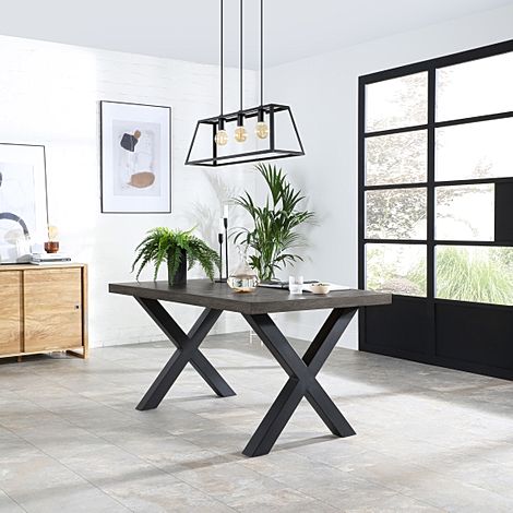 Franklin Dining Table, 150cm, Grey Oak Veneer & Black Steel