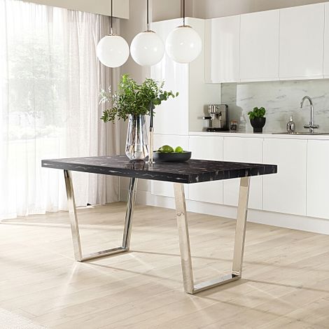 Milento Black Marble and Chrome 150cm Dining Table