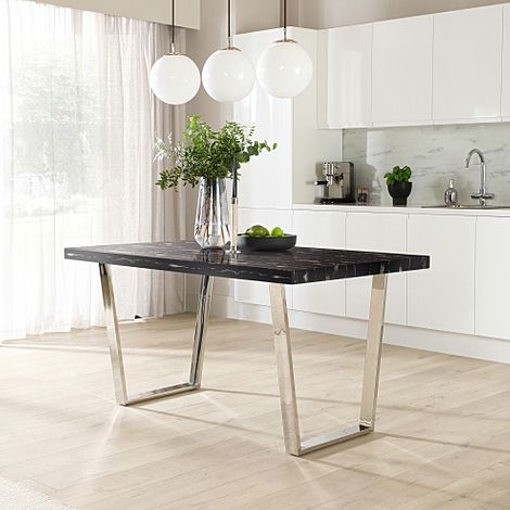 Milento Dining Table, 150cm, Black Marble Effect & Chrome