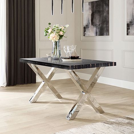 Carrera Black Marble and Chrome 150cm Dining Table