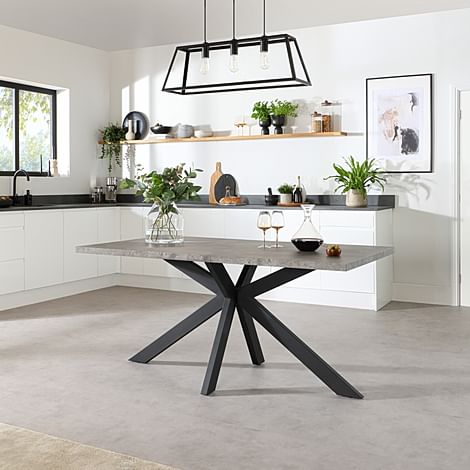 Madison Industrial Dining Table, 160cm, Grey Concrete Effect & Black Steel