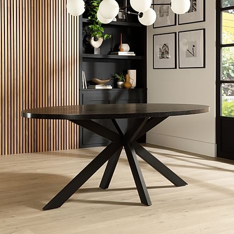 Madison Oval Industrial Dining Table, 180cm, Black Oak Effect & Black Steel