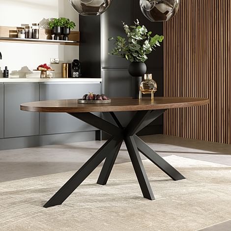 Madison Oval Industrial Dining Table, 180cm, Walnut Effect & Black Steel