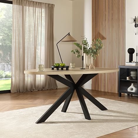 Madison Oval Dining Table, 180cm, Light Oak Effect & Black Steel