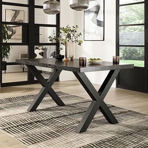 Franklin Industrial Dining Table, 150cm, Black Oak Effect & Black Steel
