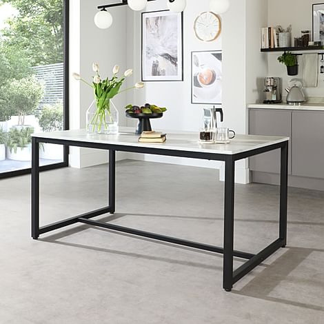 Avenue Dining Table, 160cm, White Marble Effect & Black Steel