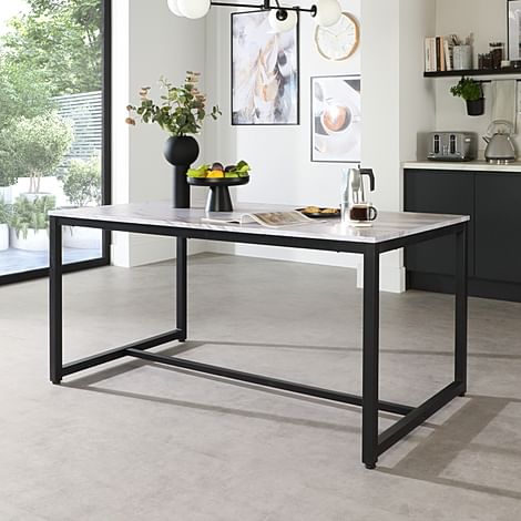 Avenue Dining Table, 160cm, Grey Marble Effect & Black Steel