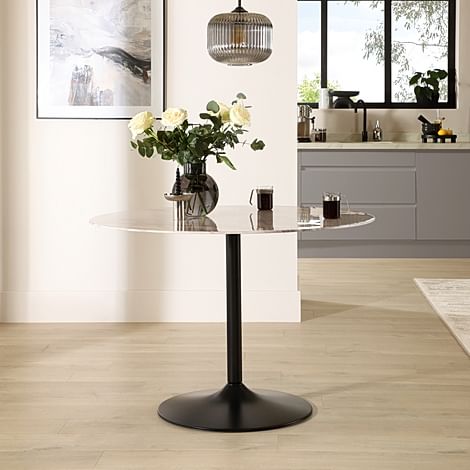Orbit Round Dining Table, 110cm, Grey Marble Effect & Black Steel