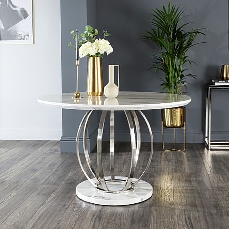 Round white marble dining outlet table set