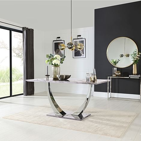 Peake Dining Table, 160cm, Grey Marble Effect & Chrome