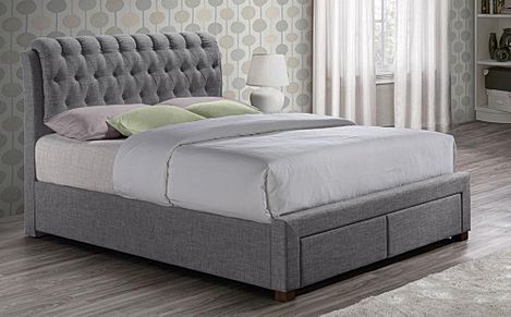 Valentino Grey Fabric 2 Drawer Double Bed