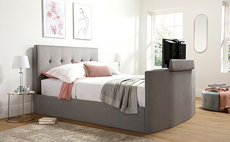 Langham Double TV Bed, Grey Classic Velvet