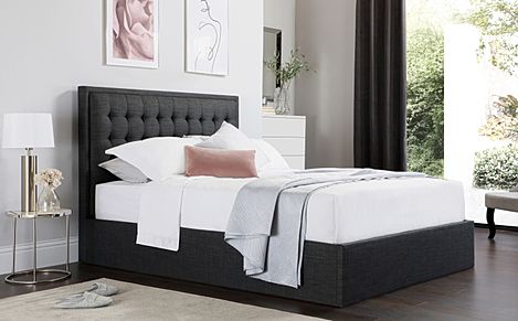 Lexington King Size Ottoman Bed, Slate Grey Classic Linen-Weave Fabric