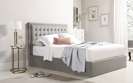 Lexington King Size Ottoman Bed, Grey Classic Velvet