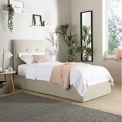 Caversham Single Ottoman Bed, Oatmeal Classic Linen-Weave Fabric