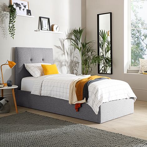 Caversham Single Ottoman Bed, Light Grey Classic Linen-Weave Fabric