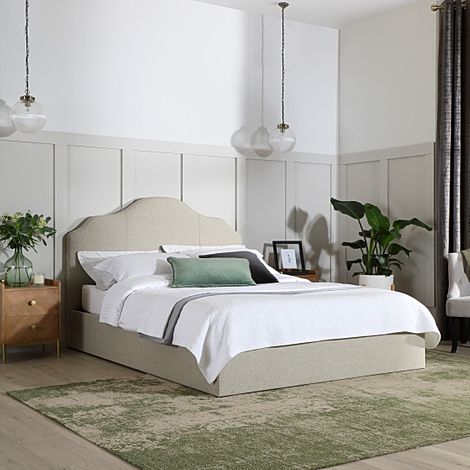 Florin King Size Bed, Oatmeal Classic Linen-Weave Fabric