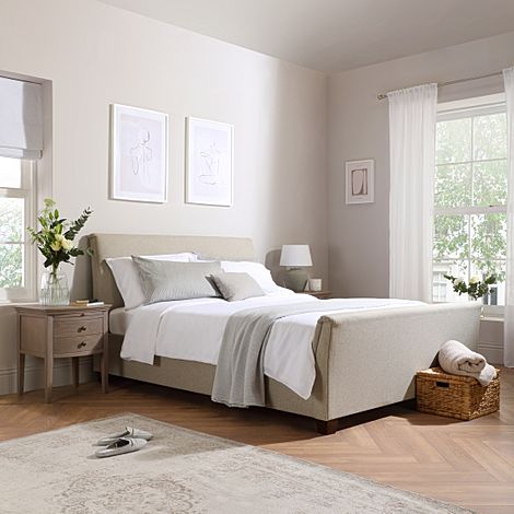 Fairmont Double Bed, Oatmeal Classic Linen-Weave Fabric