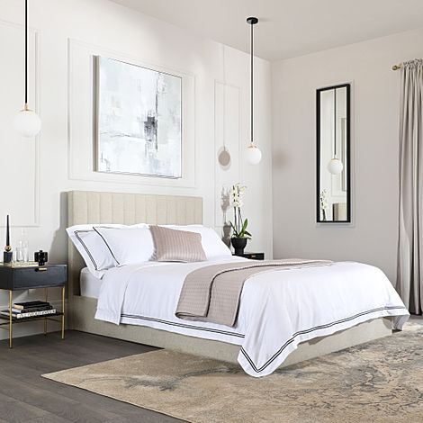 Astor Double Bed, Oatmeal Classic Linen-Weave Fabric