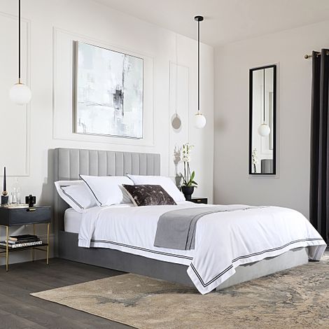 Astor King Size Bed, Grey Classic Velvet