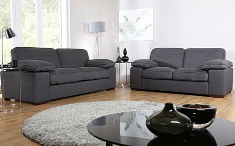 Cassie 3+2 Seater Sofa Set, Charcoal Classic Linen-Weave Fabric