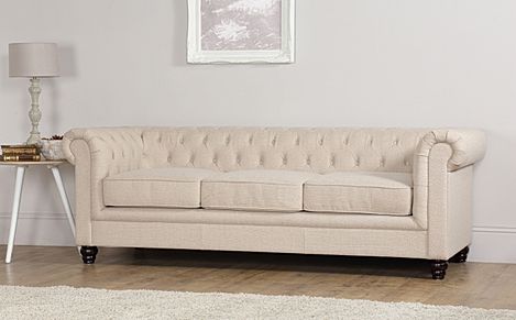 Hampton Oatmeal Fabric 3 Seater Chesterfield Sofa