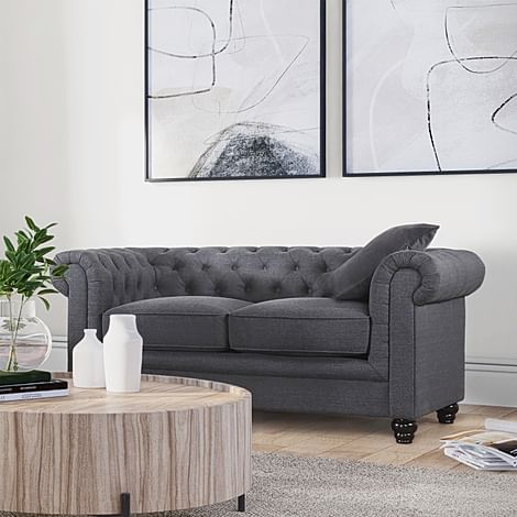 Hampton 2 Seater Chesterfield Sofa, Slate Grey Classic Linen-Weave Fabric