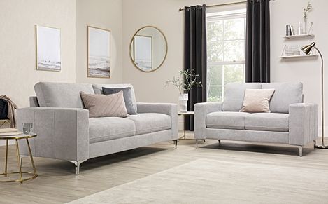 Baltimore Dove Grey Plush Fabric 3+2 Seater Sofa Set