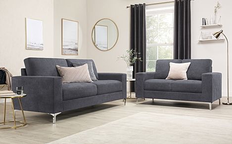Baltimore Slate Grey Plush Fabric 3+2 Seater Sofa Set