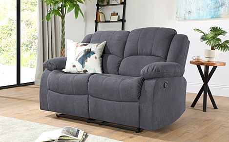 Dakota 2 Seater Recliner Sofa, Slate Grey Classic Plush Fabric