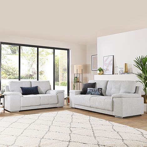 Kansas Dove Grey Plush Fabric 3+2 Seater Sofa Set