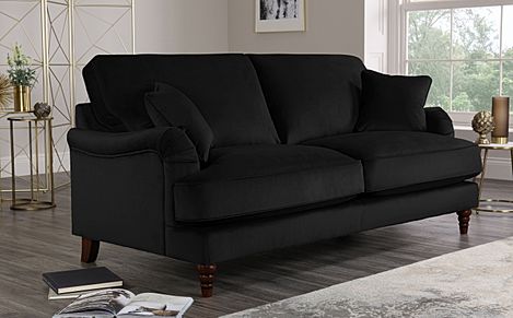 Eaton Black Velvet 3 Seater Sofa