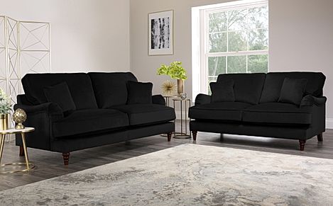 Eaton Black Velvet 3+2 Seater Sofa