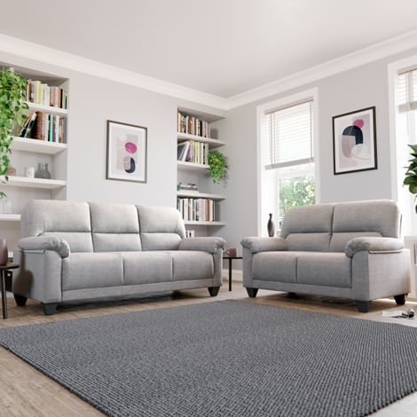 Kenton Small 3+2 Seater Sofa Set, Light Grey Classic Linen-Weave Fabric