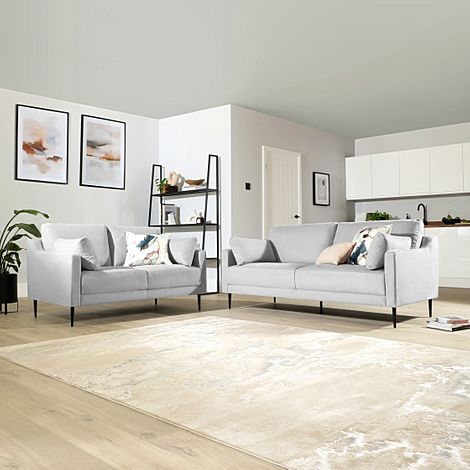 Hepburn Dove Grey Plush Fabric 3+2 Seater Sofa Set