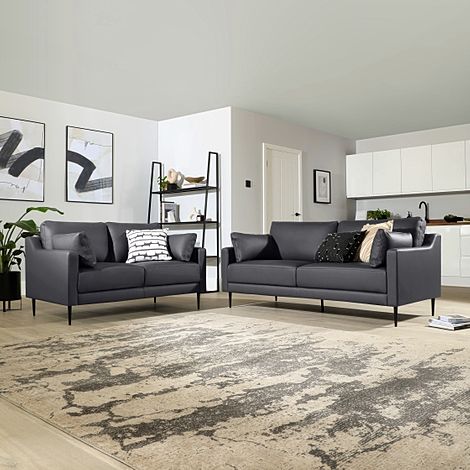 Hepburn Grey Leather 3+2 Seater Sofa Set