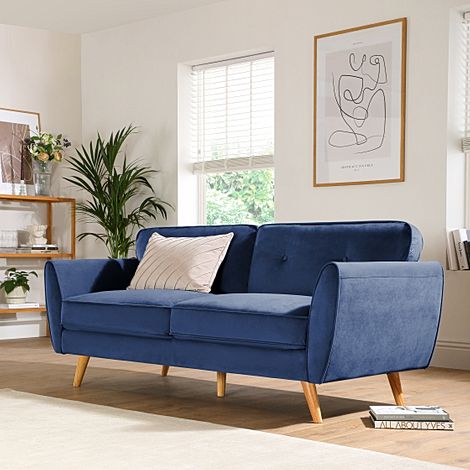 Harlow 3 Seater Sofa, Blue Classic Velvet