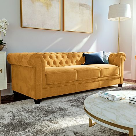 Hampton Mustard Velvet 3 Seater Chesterfield Sofa