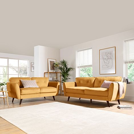 Harlow Mustard Velvet 3+2 Seater Sofa Set
