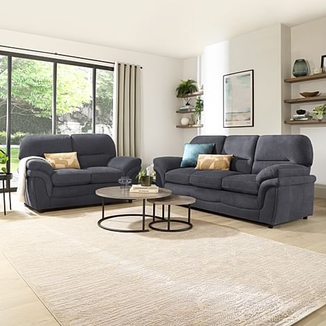 Anderson 3+2 Seater Sofa Set, Slate Grey Classic Plush Fabric