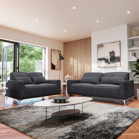 Michigan 3+2 Seater Sofa Set, Slate Grey Classic Plush Fabric