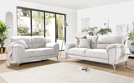 Porto 3+2 Seater Sofa Set, Dove Grey Classic Plush Fabric