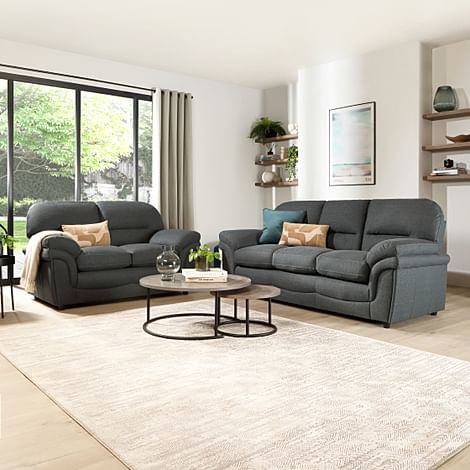 Anderson 3+2 Seater Sofa Set, Slate Grey Classic Linen-Weave Fabric