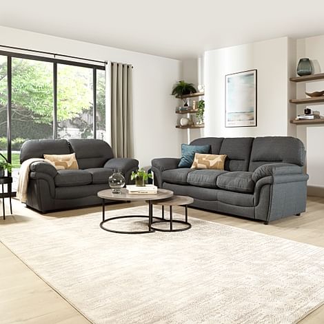 Anderson 3+2 Seater Sofa Set, Slate Grey Classic Linen-Weave Fabric