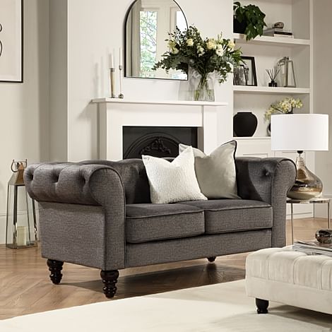 Oakham 2 Seater Chesterfield Sofa, Grey Aura Velvet