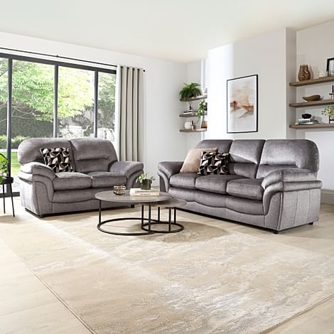 Anderson 3+2 Seater Sofa Set, Grey Aura Velvet