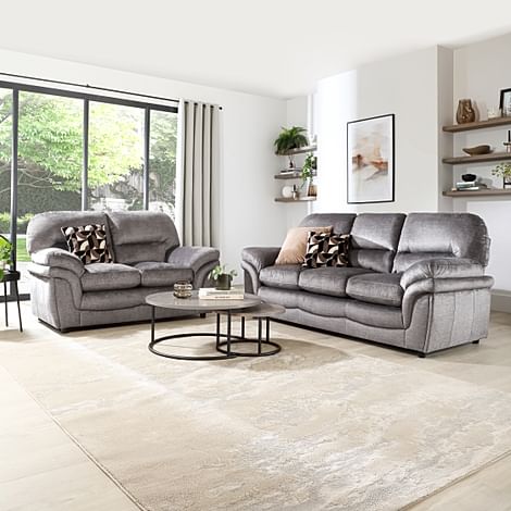 Anderson 3+2 Seater Sofa Set, Grey Aura Velvet